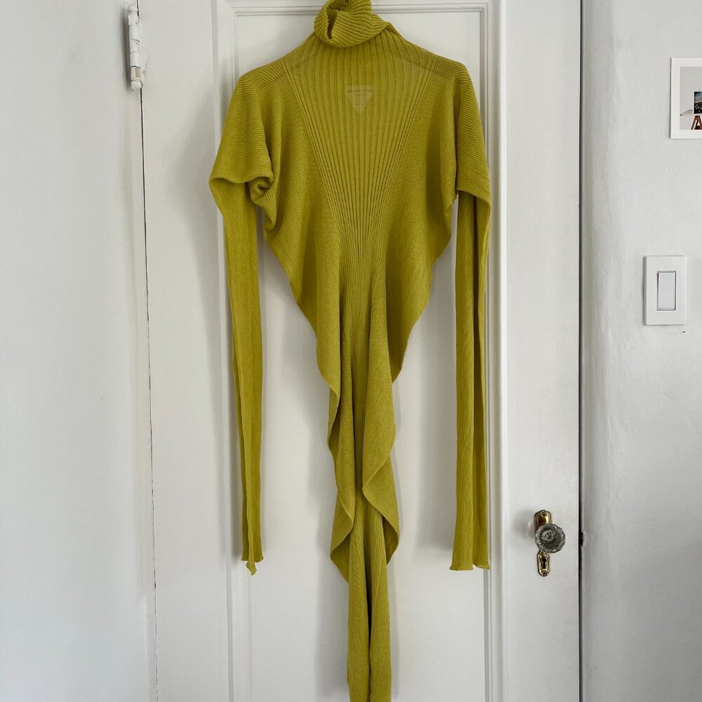 Bottega Veneta Lime Green Rib Seamless Silk Dress Large - Picture 2 of 6